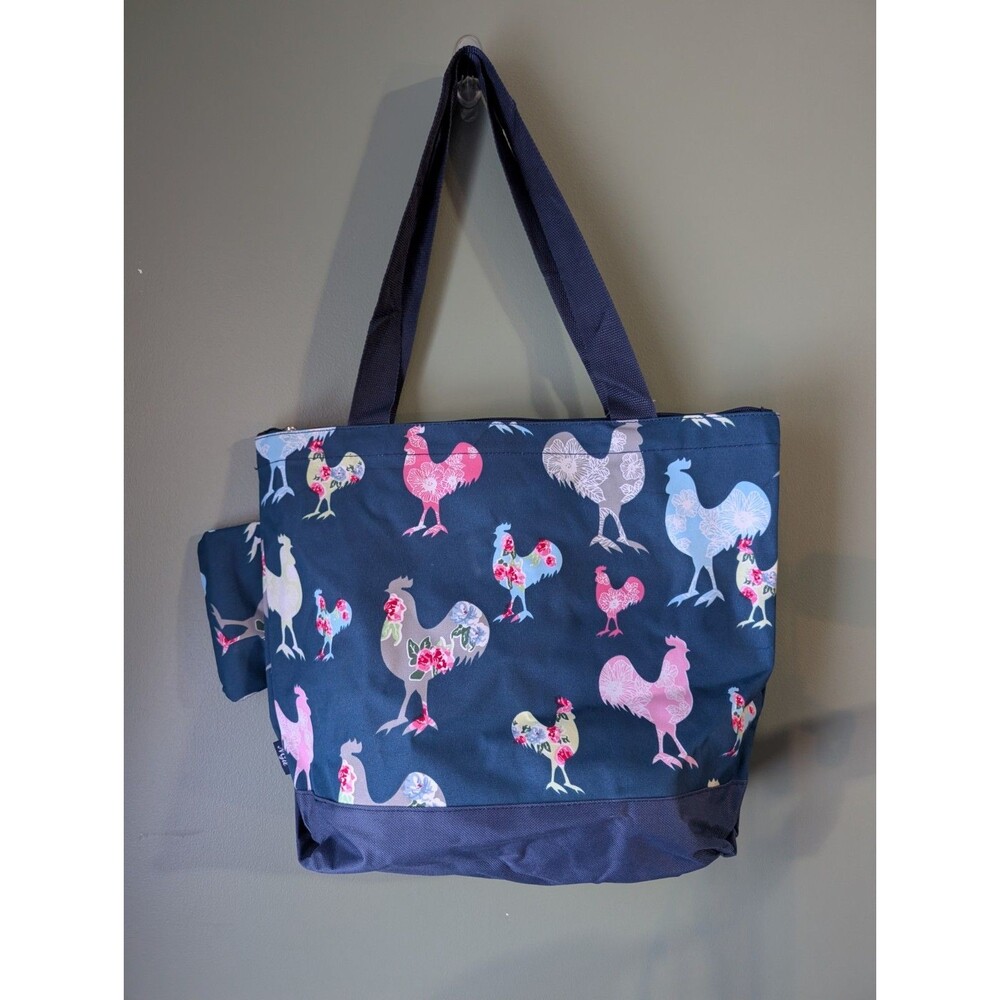 N'GIL Chicken Tote Bag w/Mini Coin Purse Attached Zip Close Multicolor